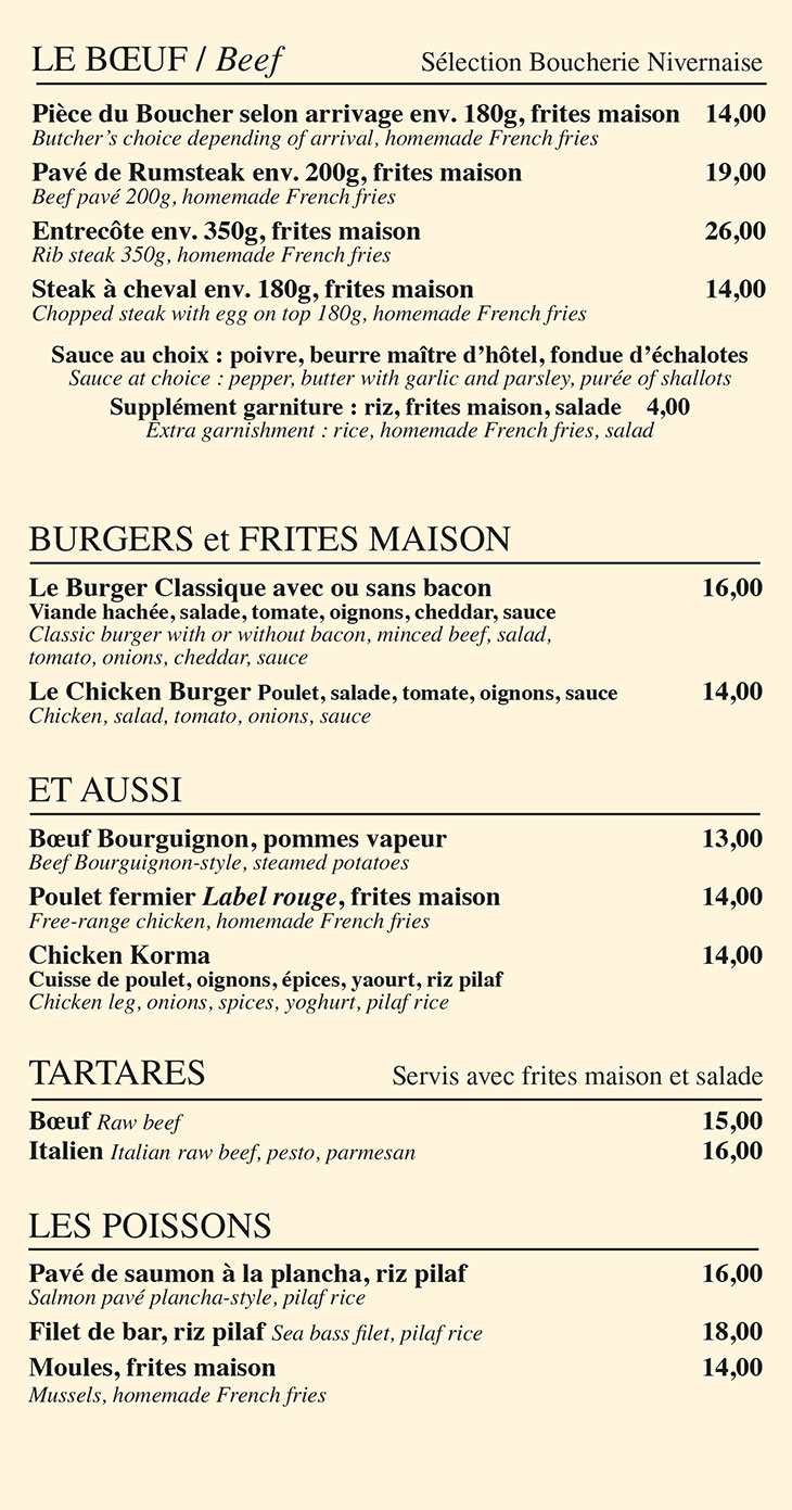 la carte des la brasserie Montaigne 72008 Paris